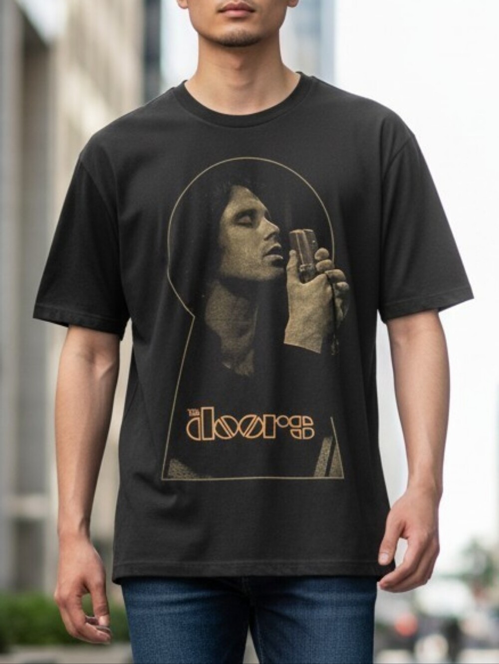 The Doors Jim Morrison Keyhole Graphic Band T-Shirt Tee Black Medium